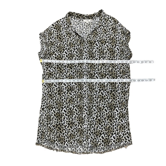 Umgee Leopard Shirt Dress Brown Raw Hem Button Front Short Sleeve Shift - Picture 3 of 11
